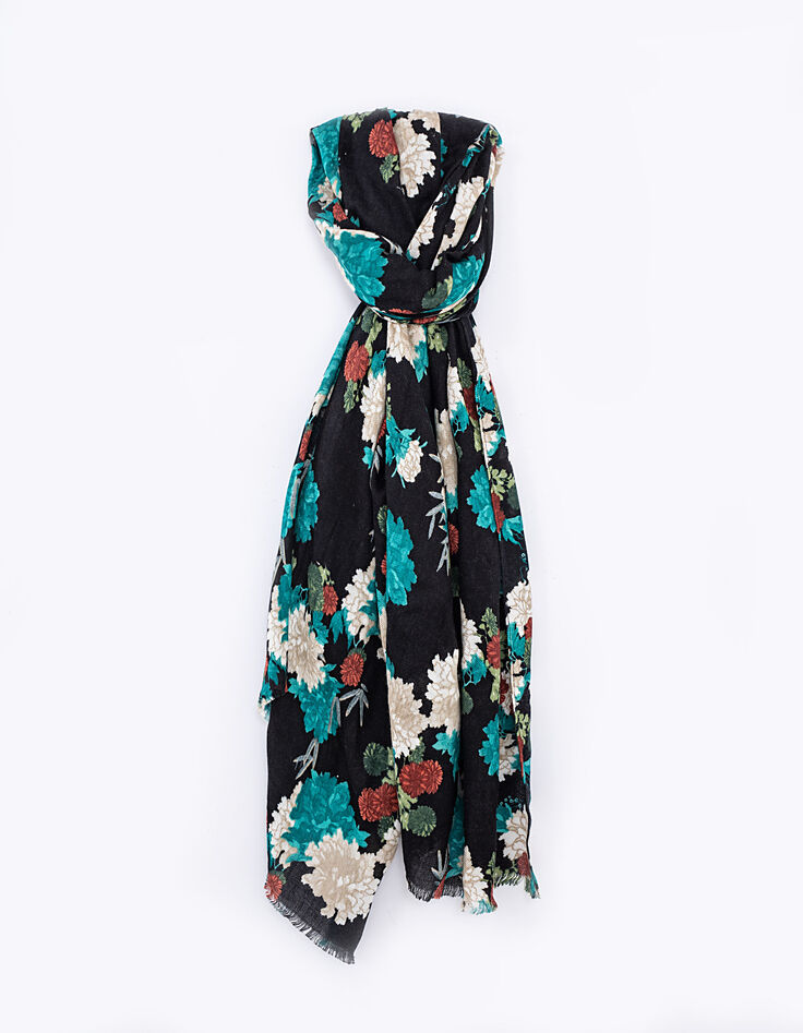 Women’s floral print wool-blend fringed scarf-1