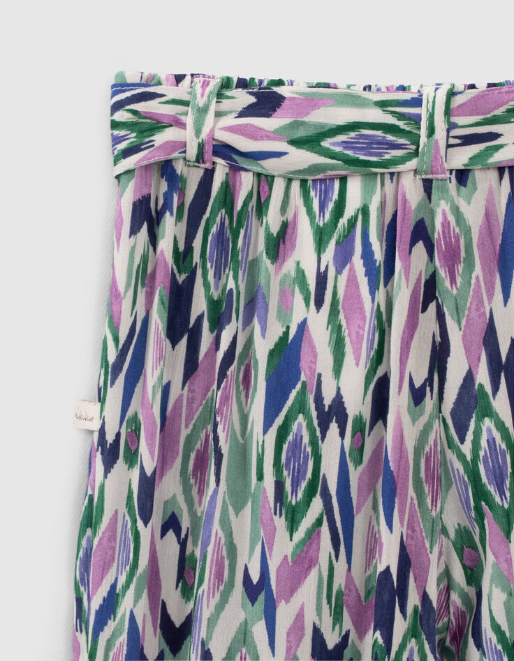 Pantalon blanc cassé imprimé ikat losanges fille-5