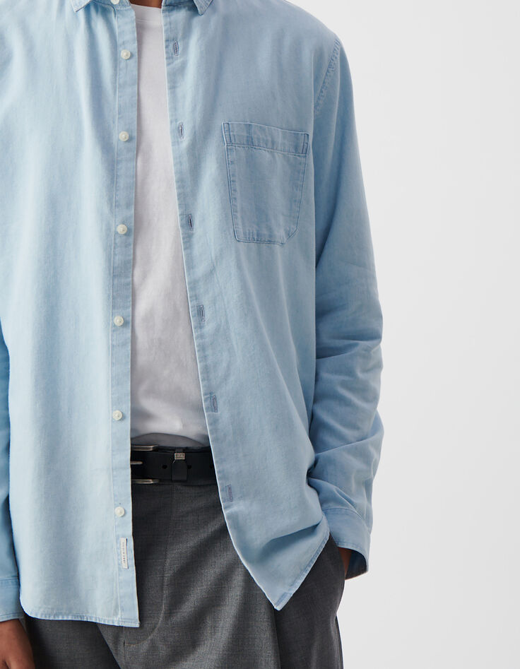 Blauw REGULAR overhemd katoen en Lyocell® Heren-5