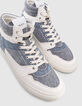 Sneakers montantes bleu effet denim en toile Femme-4