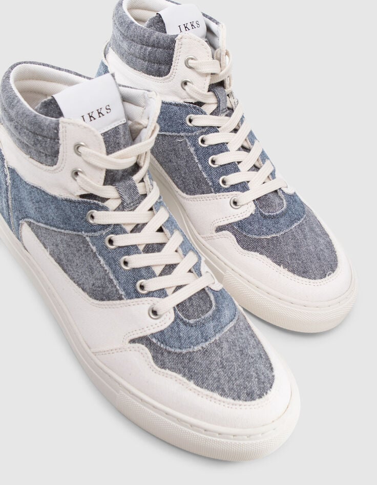 Sneakers montantes bleu effet denim en toile Femme-4