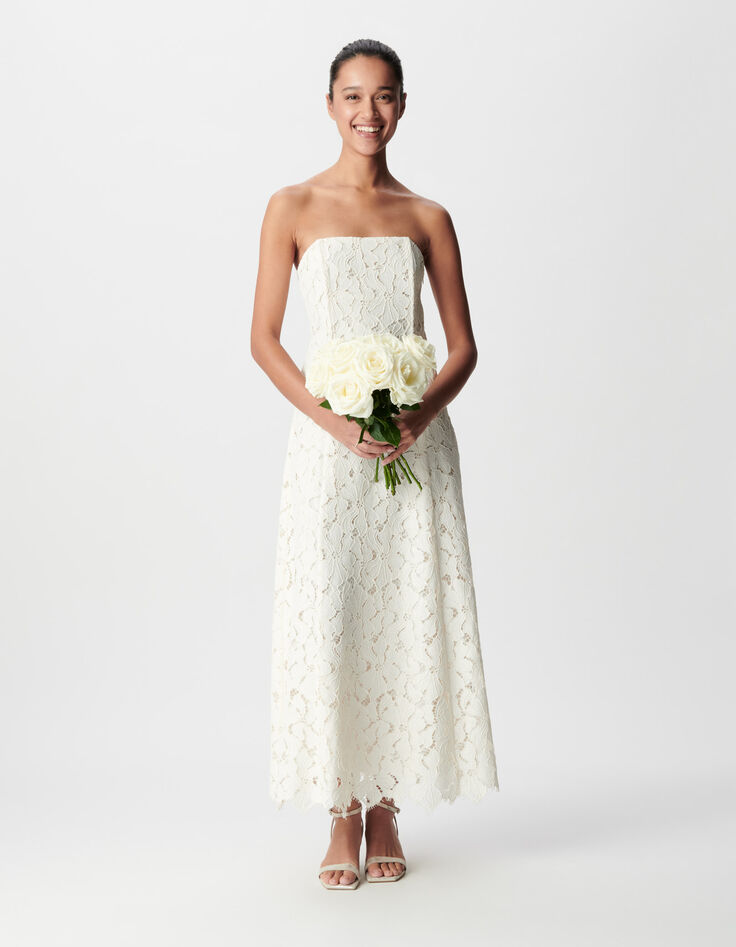 Witte kant lange strapless jurk Dames-1