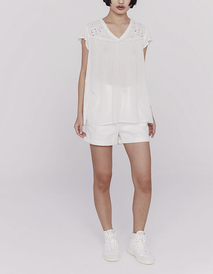 Women’s ecru embroidered dotted Swiss viscose top-6