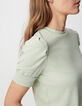 Mujer Cuello redondo con lentejuelas verdes y mangas fruncidas-5