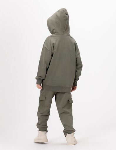 Cardigan à capuche zippé kaki poches bi-matières garçon - IKKS