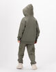 Cardigan à capuche zippé kaki poches bi-matières garçon-1 Cardigan à capuche zippé kaki poches bi-matières garçon-1