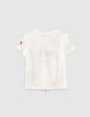 Camiseta blanco roto mini me dibujo corazones niña -4