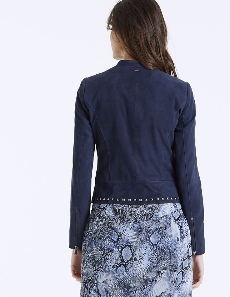 Blouson en cuir de chèvre marine et studs femme-3
