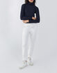 Marineblauw T-shirt opstaande kraag lange mouwen dames-5