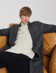 Men’s ivory textured knit high neck sweater-7