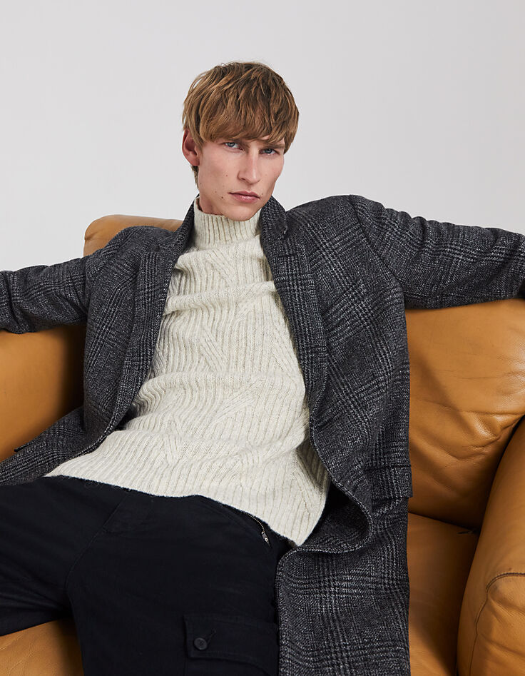 Men’s ivory textured knit high neck sweater-7 Men’s ivory textured knit high neck sweater-7