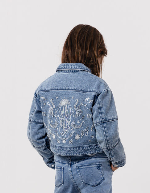 Veste en jean bleu maxi broderie dos fille - IKKS