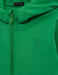 Boy's green zipped cardigan, slogan embroidered on back-4
