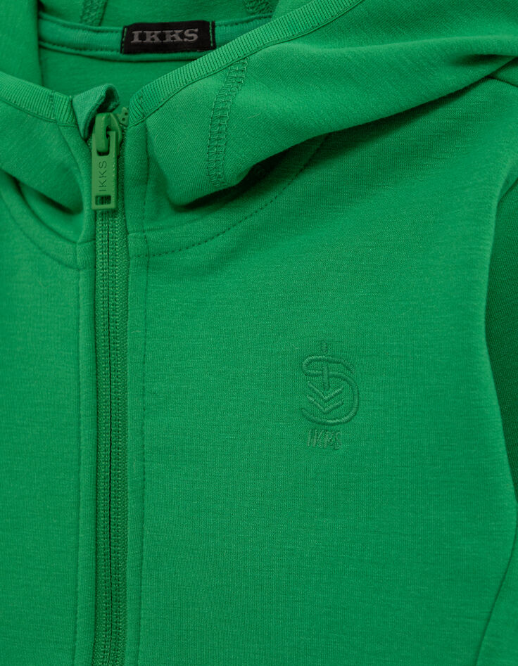 Boy's green zipped cardigan, slogan embroidered on back-4
