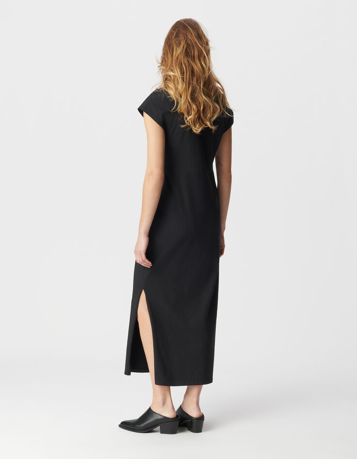 Vestido midi negro con lazo lateral Mujer-3