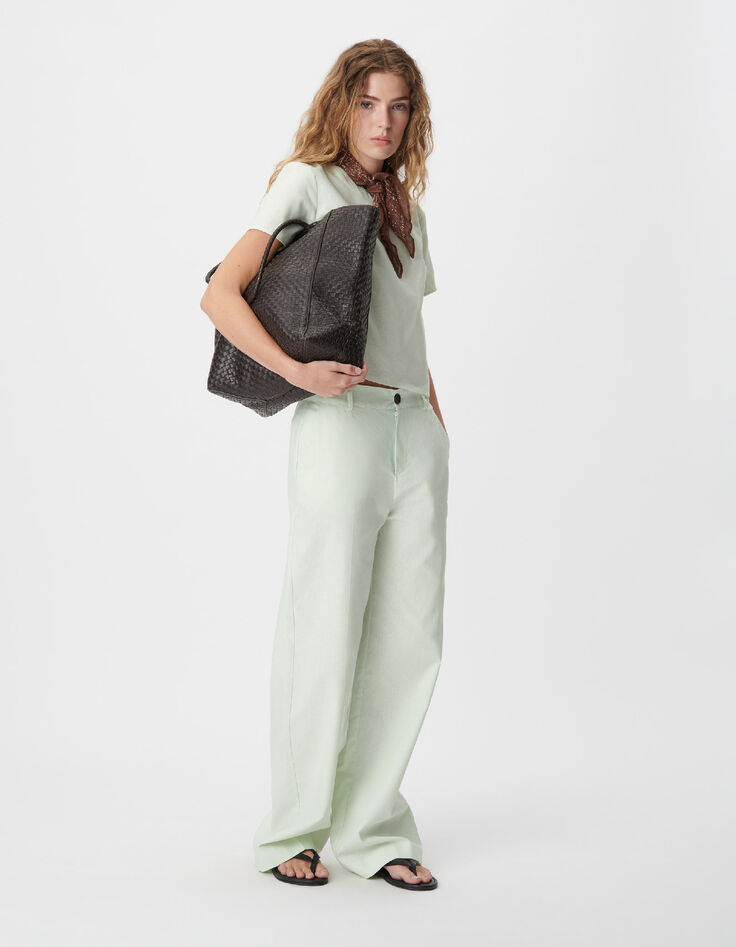 Top manches courtes vert coton lin ouverture dos Femme-1