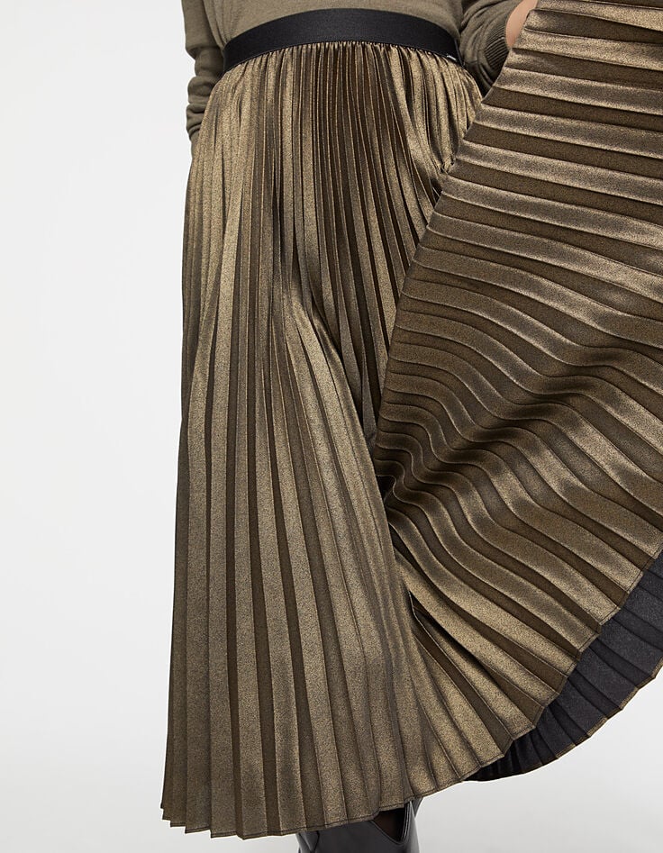 Midi-Damenplisseerock mit Metallic-Finish-4