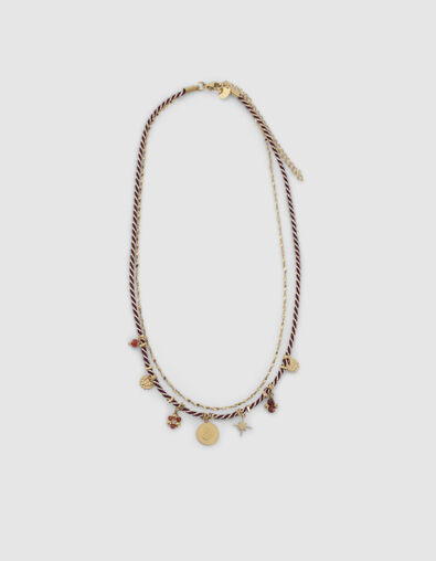 Collier multi rangs m&eacute;daille dor&eacute;e et pierre de Cornaline femme - IKKS