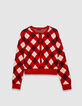 Women’s red diamond jacquard knit cardigan-5