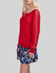 Women’s red knit cardigan with guipure lace sleeves-4