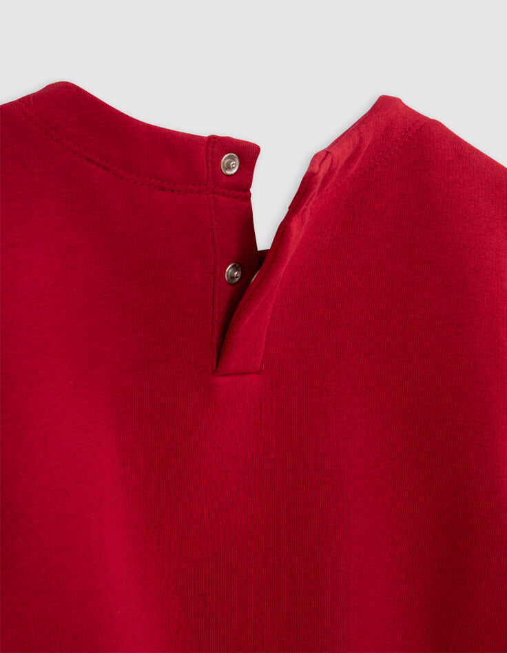 Rotes Sweatshirt, Paillettenmuster, Falten, Mädchen-7