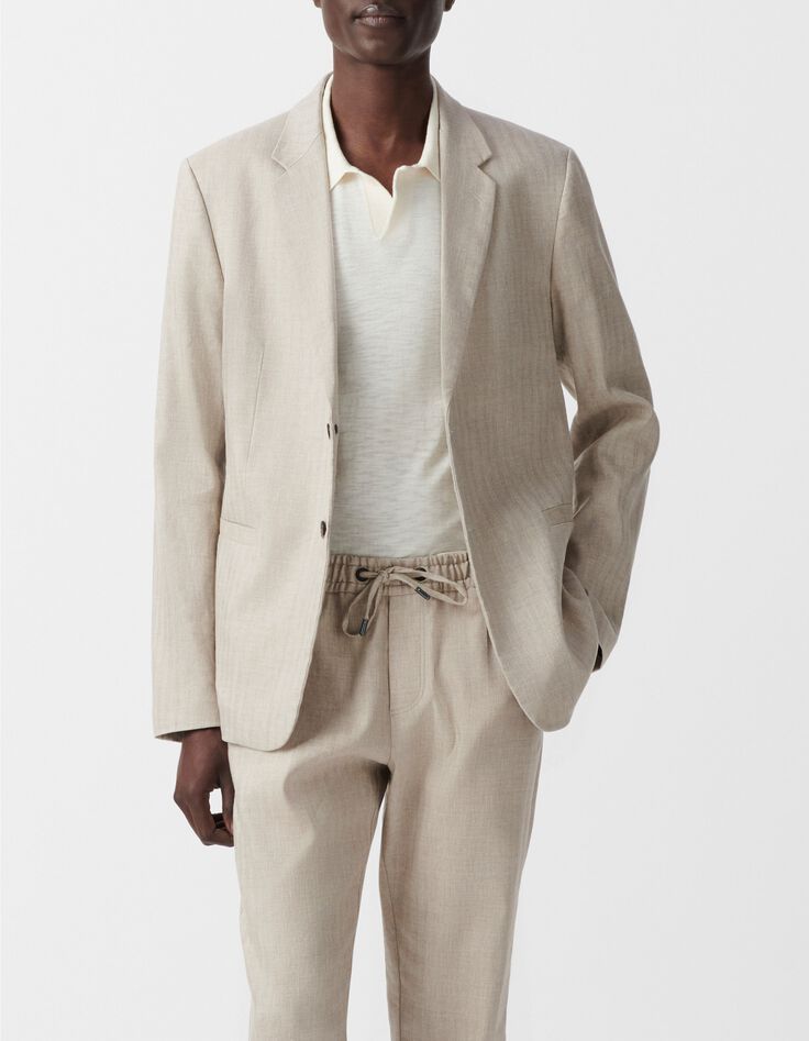 Men&rsquo;s beige linen blend suit jacket-5