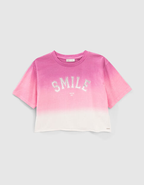 Roze T-shirt deep dye effect en tekst meisjes - IKKS