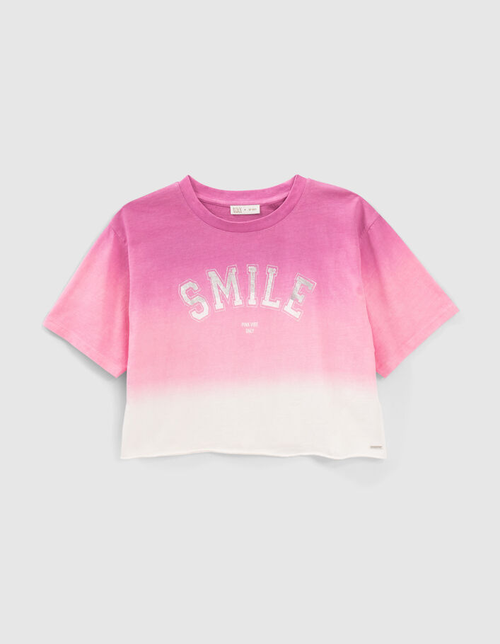 Girls’ pink deep dye T-shirt with slogan - IKKS