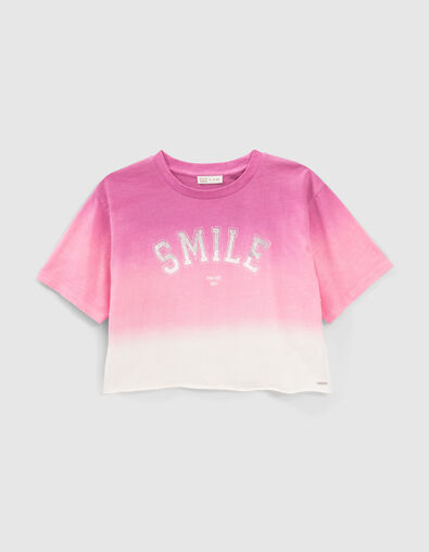 Roze T-shirt deep dye effect en tekst meisjes - IKKS