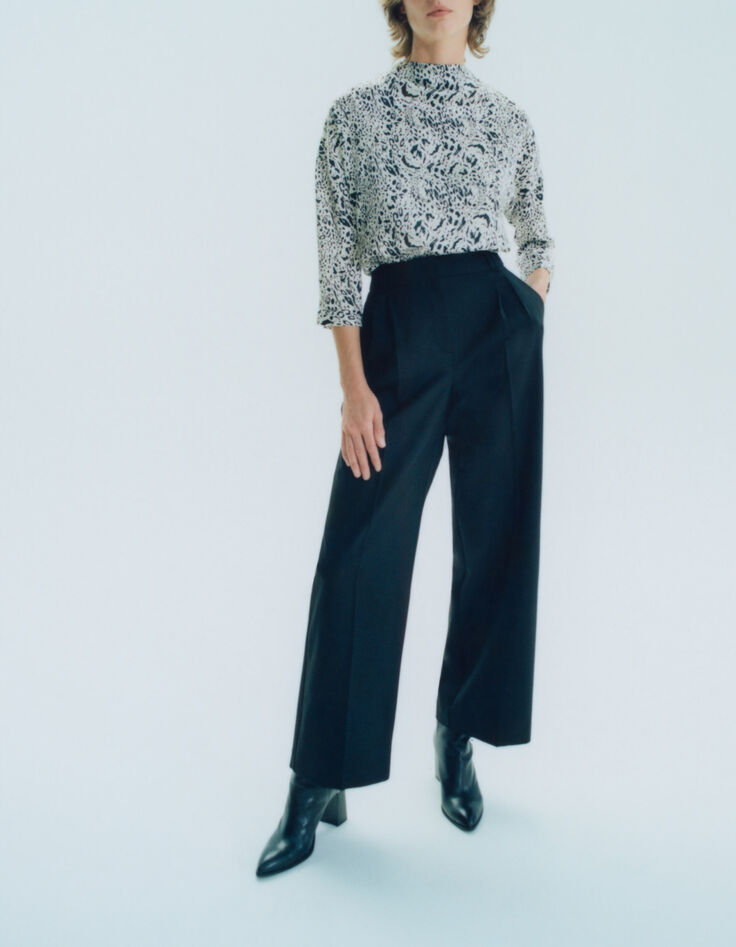Pantalón ancho negro tiro alto mujer-1
