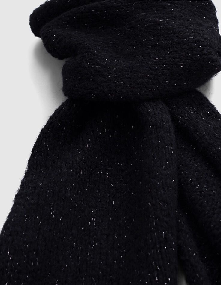 Set bonnet et écharpe en tricot noir métallisé femme-5
