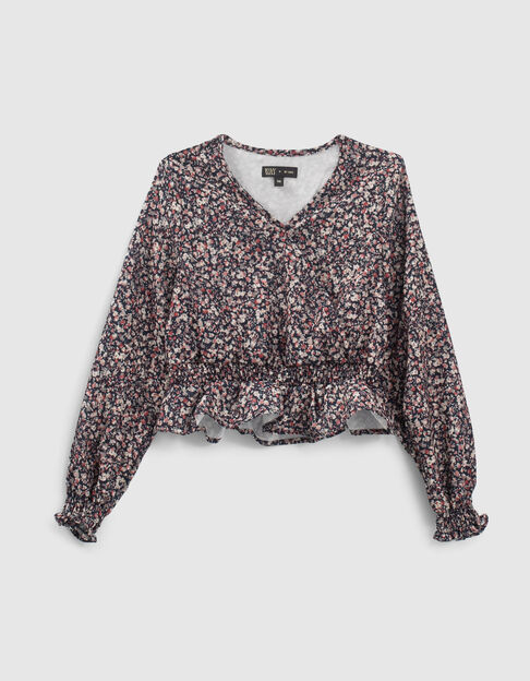 Girls’ navy micro flower cropped wrap blouse - IKKS