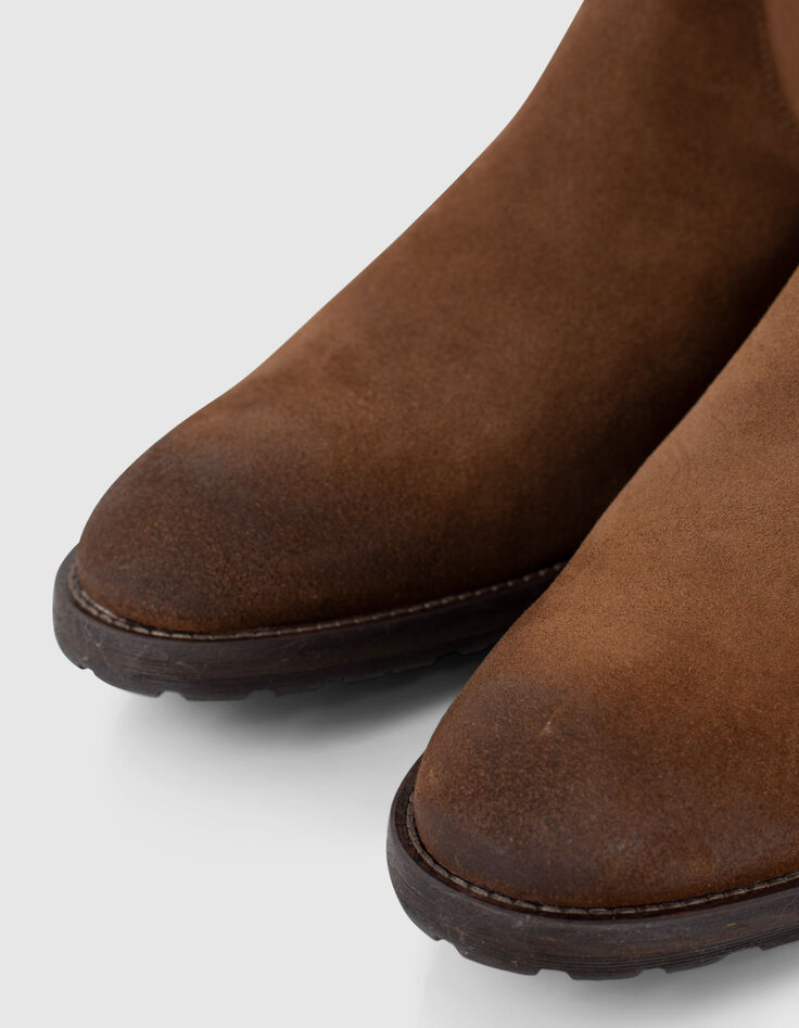 Tabakbraune Chelsea-Herrenstiefel aus Veloursleder-6