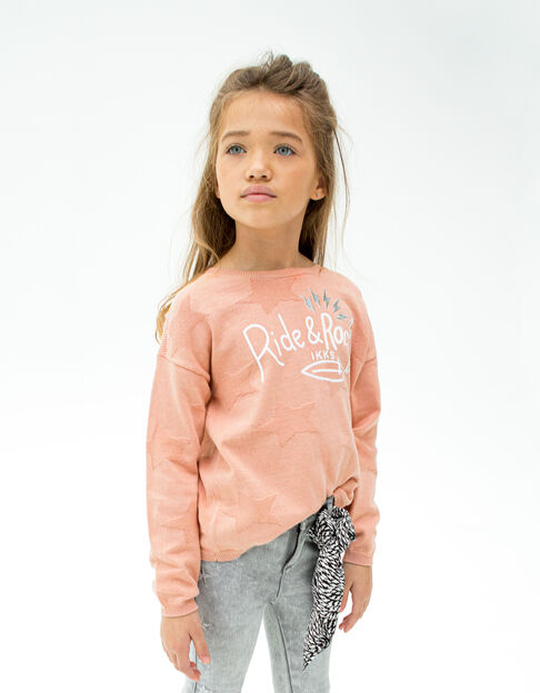 Girls’ pink star jacquard knit sweater with open back