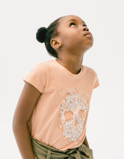 Camiseta naranja algodón ecológico calavera floral niña - IKKS