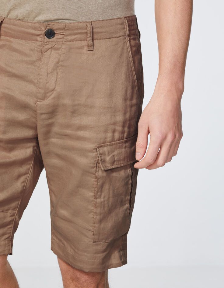 Bermuda battle CROPPED beige en lin Homme-3