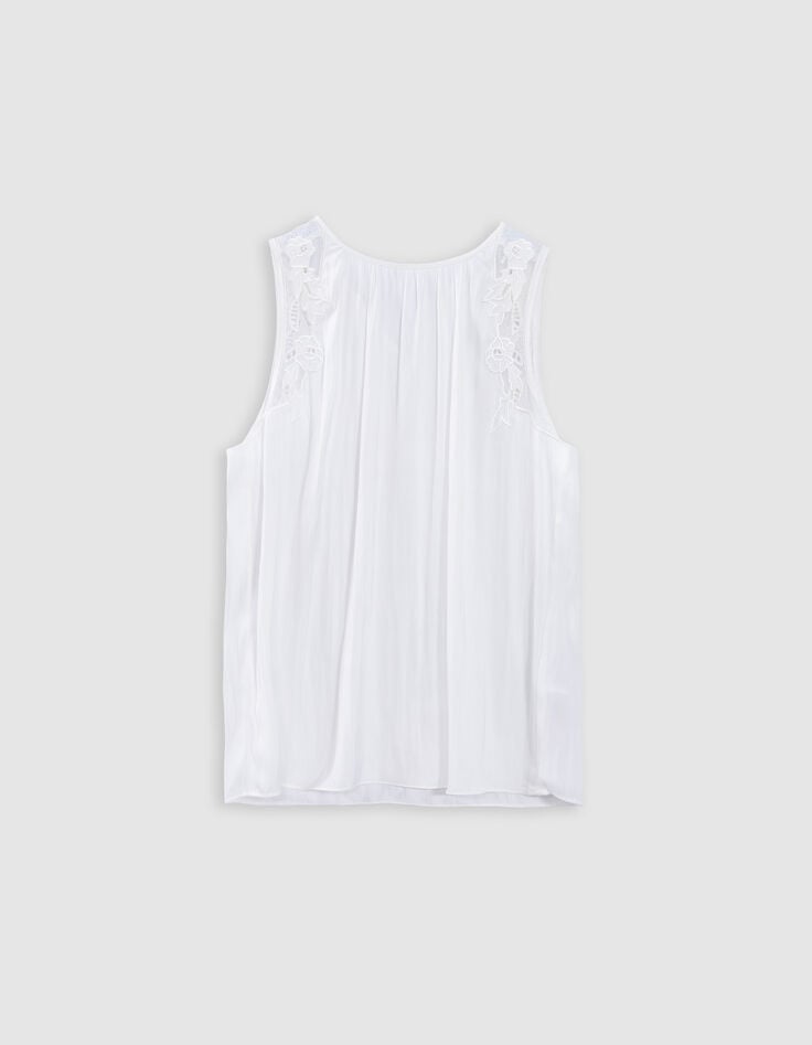 Witte top met kreukeffect en kant Dames-5