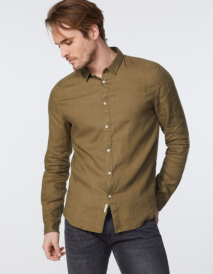 Chemise SLIM kaki en lin Homme-2