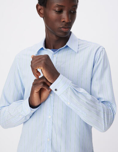 Chemise regular bleue Lyocell&reg; motif rayures Homme - IKKS