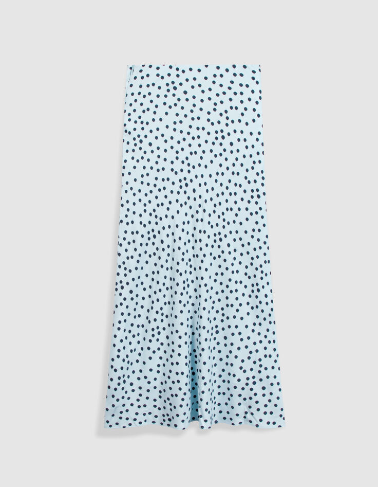 Jupe longue bleu ciel imprim&eacute; pois Femme-8