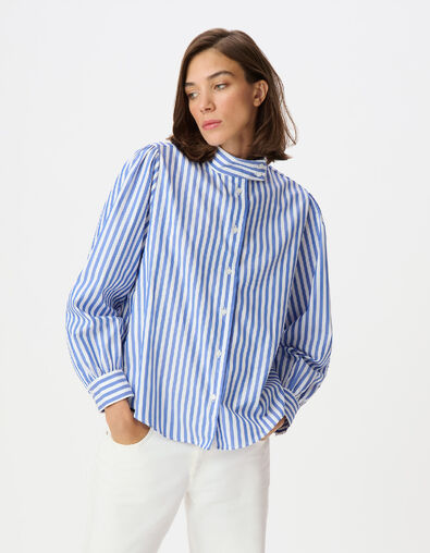 Chemise oversize blanche motif rayures bleues Femme - IKKS