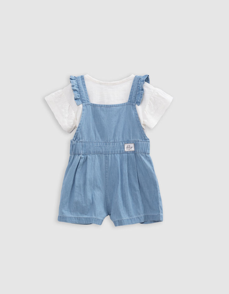 Baby girl blue overalls and ecru T-shirt set-2
