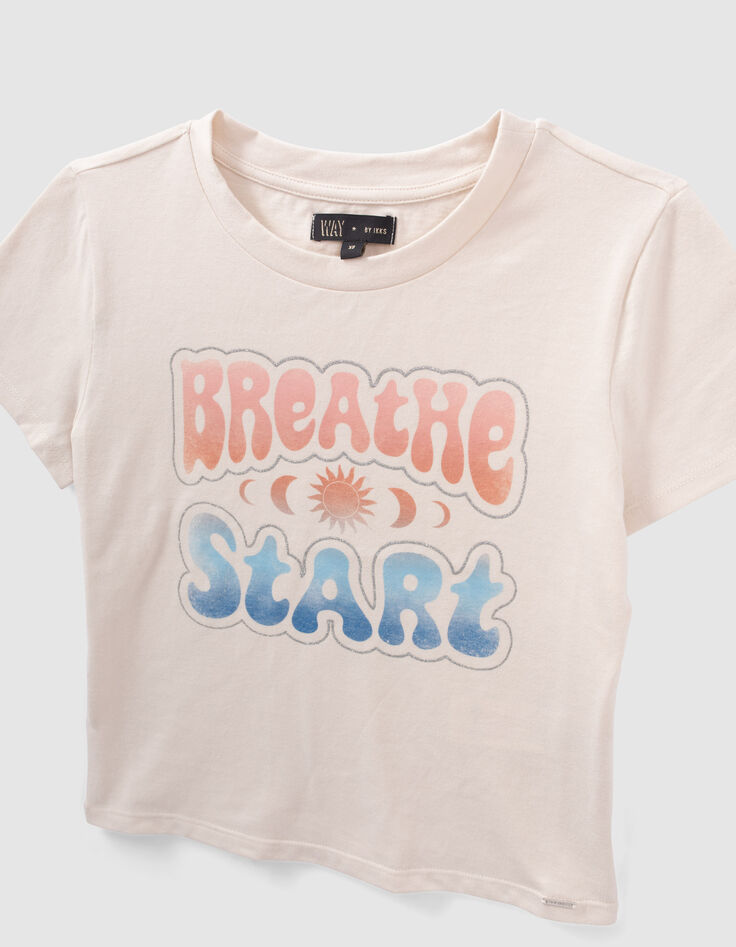 Ecru T-shirt met tekst vintagestijl meisjes-5