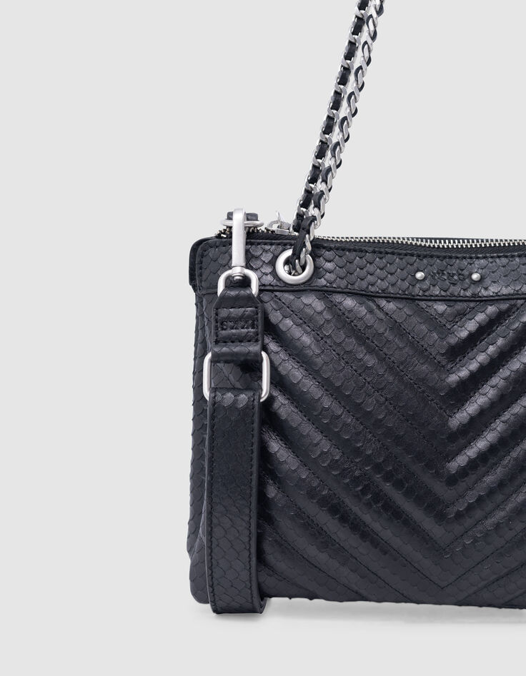 Woman's 1440 Reporter schwarz geprägte Leder Clutch Bag-4