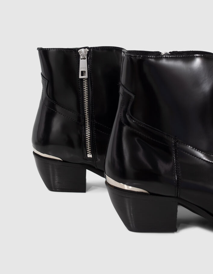 Zwarte leren boots rits en metalen staafjes Dames-5