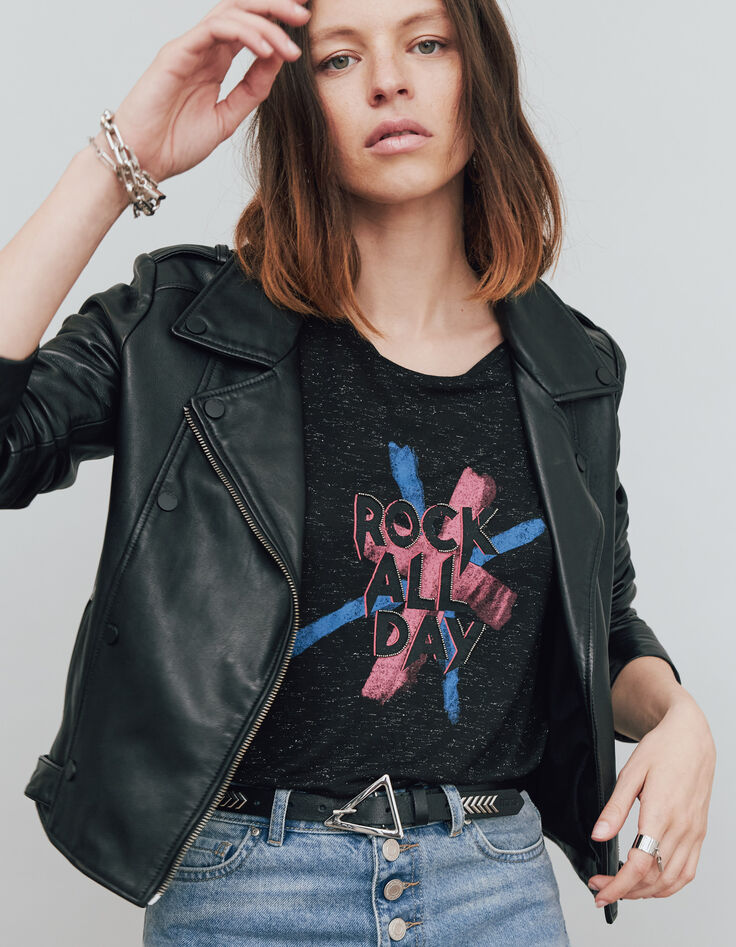 Damen-T-Shirt aus EcoVero™-Viskose mit Rockermotiv-1
