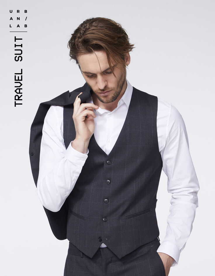 Men’s mouse grey check suit waistcoat-1 Men’s mouse grey check suit waistcoat-1