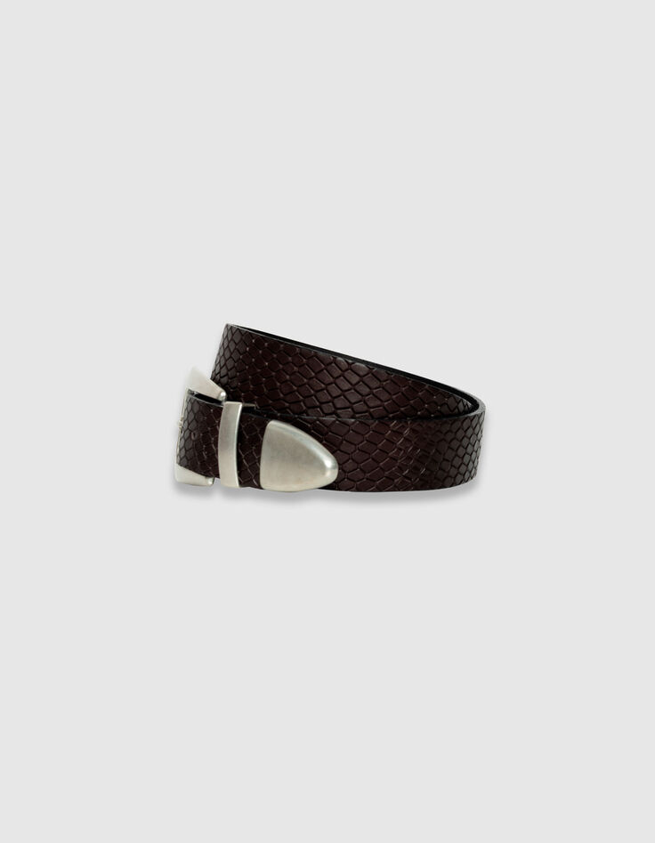 Ceinture large marron cuir embossé effet python Femme-4 Ceinture large marron cuir embossé effet python Femme-4