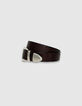 Ceinture large marron cuir embossé effet python Femme-4 Ceinture large marron cuir embossé effet python Femme-4