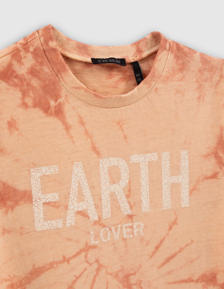 Oranje T-shirt tie and dye-print met tekst-3